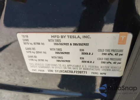 2020 Tesla Model X Long Range Dual Motor All-Wheel Drive/Long Range Plus Dual Motor All-Wheel Drive from USA, damaged, VIN 5YJXCAE20LF239771